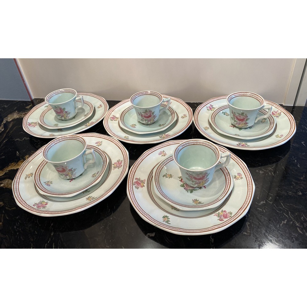 Calyx Ware Adams England 2418 Demitasse Cup, Saucer, Dessert Plates, Set For 5